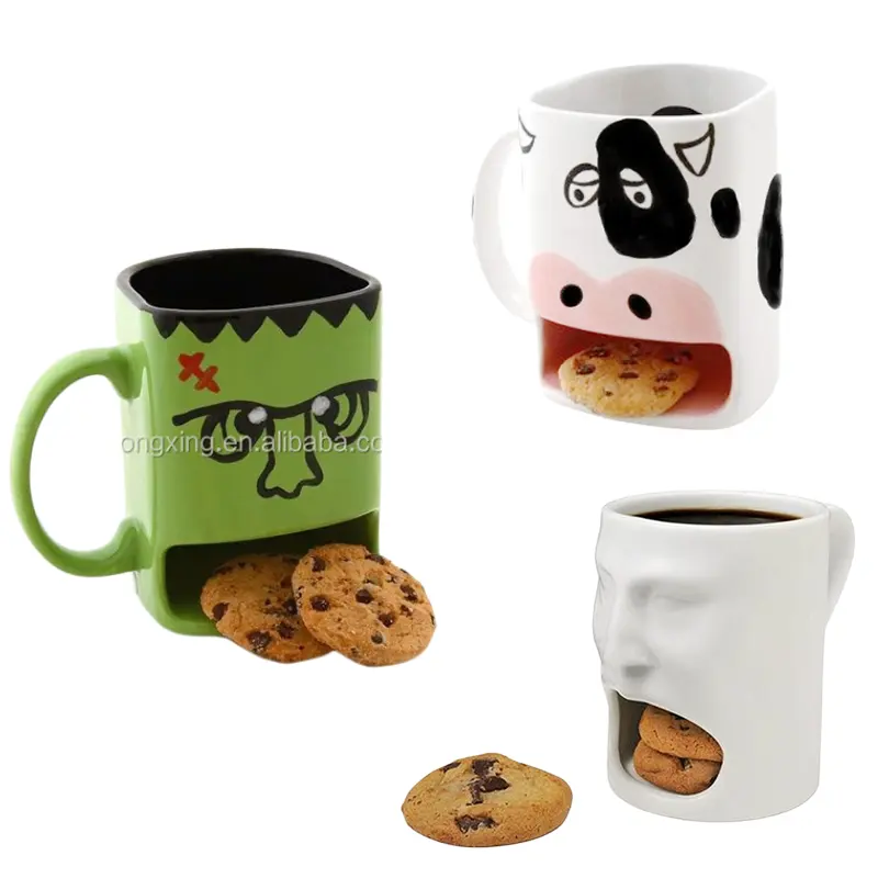 Melk Face Cup Monster Thee Mokken Met Koekjeszak Witte Koekjes Bekerhouder Keramische Koffiemok