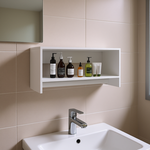 Estante de Baño Moderno de Madera, 16 Pulgadas de Alto, Acabado Blanco, Montado en la Pared, de un Solo Nivel, para Uso en el Baño - Product Image 2