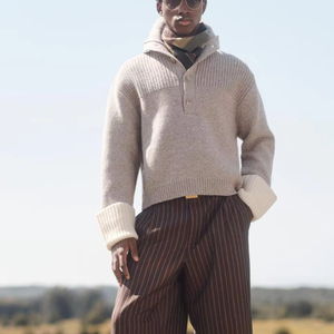 Maglione da uomo a collo alto con bottoni, in maglia a coste, caldo invernale, modello pullover - Product Image 1