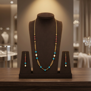 Conjunto de Collar con Colgante de Cuentas Multicolores Chapado en Oro, Estilo Turquesa, Rubí y Perla, Joyería para Mujer - Product Image 2