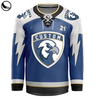 Jersey Hoki Es Ukuran Besar dengan Bordir 3D Warna Pantone, Cetak Sublimasi Penuh Kustom, Pola Jahit, 100% Poliester, Cepat