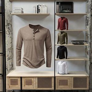 Wholesale Premium Men's <b>T</b>-<b>Shirt</b> High Quality Full Sleeve Customisable Button Logo Canvas Cotton 180g Casual OEM Service - Product Image 2