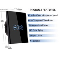 Panel de vidrio templado duradero SLS, interruptor de pared táctil inteligente, interruptor de rodillo de cortina Zigbee con conectividad WiFi de corriente máxima de 10A