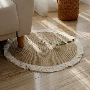 Nordic homestay decoration study tea table mat bedroom window carpet jute rope weaving rug tassel floor mat