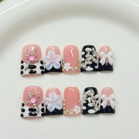 Faux ongles réutilisables de luxe à motif bec de canard avec fleurs 3D, nouveaux ongles français à presser, 10 pièces, produits d'art pour ongles artificiels