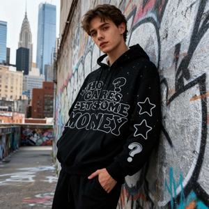 Fabricante de Ropa: Sudadera con Capucha Oversize de Invierno Personalizada con Cremallera, Estampado de Pedrería, Apliques, Hombros Caídos, Corte Cuadrado y Unisex - Product Image 3