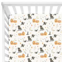 Précommande : Drap-housse simple en bambou pour mini-lit, motifs Halloween, personnalisable, sans minimum de commande