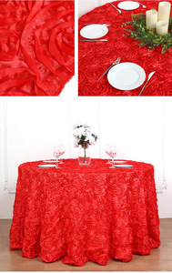Nappe ronde <span class=keywords><strong>de</strong></span> <span class=keywords><strong>luxe</strong></span> grise à roses 3D en relief - Housse <span class=keywords><strong>de</strong></span> table élégante en satin pour mariage, banquet et décoration <span class=keywords><strong>de</strong></span> fête - Product Image 3