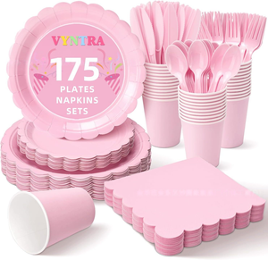 Ensemble d'assiettes, gobelets et serviettes en papier bleu bébé à bords festonnés - Fournitures de fête jetables pour anniversaire et baby shower - Product Image 3