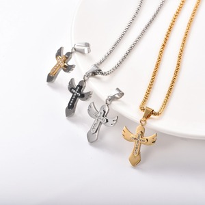 Angel Wing <b>Cross</b> <b>Pendant</b> Necklace for <b>Men</b> Women Stainless Steel CZ Christian Religious Jewelry Gift - Product Image 6