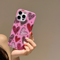 Coque de téléphone tendance en forme de cœur léopard rose scintillant pour iPhone 13 14 15 16 17 Pro Max, antichoc, souple, luxueuse et brillante