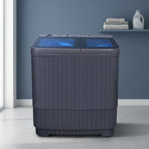 Lavadora semiautomática moderna de doble tina, color azul oscuro, con tapa superior azul y cuerpo acanalado, para lavar ropa del hogar. - Product Image 3