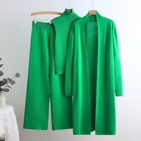 Vintage Moda Bayanlar 3 Parçalı Set Kırışmaz Merserize Pamuklu Uzun Hırka Örme Pantolon Süveter Takım Günlük İlkbahar Sonbahar