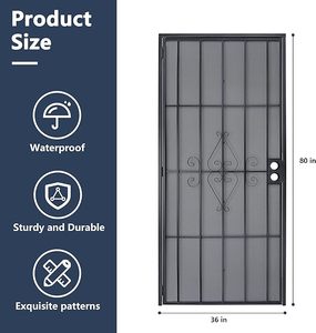 Layar presisi pintu depan keamanan Deluxe pintu baja 36 ''X 80'' badai besi menyampaikan pintu besi hitam - Product Image 3