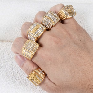 Nhẫn titan mạ vàng kiểu dáng Hip Hop, đính đá, dành cho nam - Product Image 1