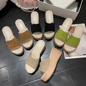 Wholesale Office Casual Open Toe Straw Braided Plus Size Shoes Women Wedge Heel Platform Sandals