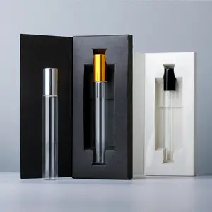 Bouteille vide d'huile essentielle de luxe 10ml en verre, flacon à roulettes d'huile de parfum pour huile essentielle avec boîte blanche et noire