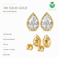 Boucles d'oreilles clous Betterstar de luxe en or massif 14 carats, 8 griffes, diamant de 1 carat D VS1 taillé en poire, percé au laser, cultivé en laboratoire IGI, pour femme