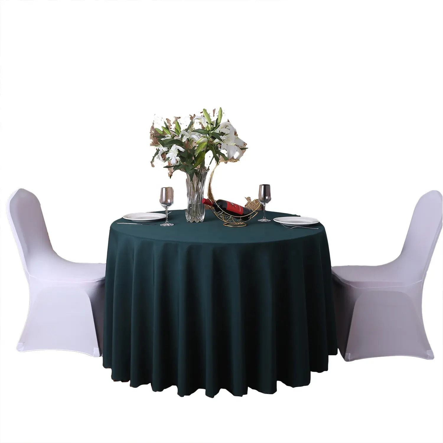 Heavy Polyester 132 inch Round Emerald Green Tablecloth for Wedding Party