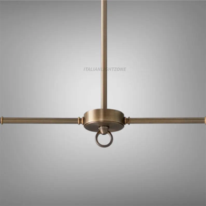 Lustre en laiton avec abat-jour en verre côtelé, suspension linéaire à 2 lumières, luminaire de plafond italien de style mid-century pour cuisine et salle à manger - Product Image 6