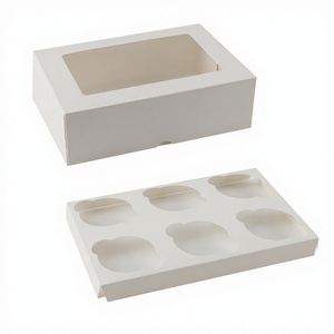 Cajas para Empacar Cupcakes de 2/4/6/12 Cavidades, Estilo Pop-Up Automático, Color Blanco y Marrón, con Ventana Transparente, Laminación Mate, Desechables - Product Image 2