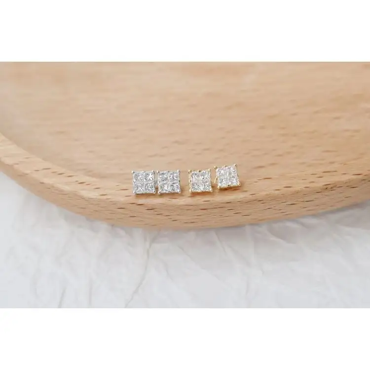 Venta caliente de fábrica Pendientes de oro blanco de 18K con diamantes Pendientes cuadrados de diseño delicado fáciles de usar