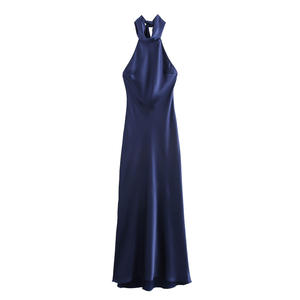 KP & ZA 2025 été nouvelle mode Damen Beleuchtung cou titulaire Rucken perd Seiden Satin Texture formelle Midi longueur robe florale - Product Image 5