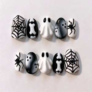 Uñas Postizas 3D con Diseño de Telaraña de Araña para Halloween, Forma Almendrada Corta, Lindas Puntas de Uñas Postizas para Salón de Belleza, Fiesta, Venta al por Mayor - Product Image 1