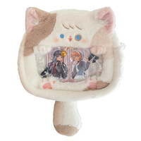 Sac à dos en peluche de coton motif chat de dessin animé avec sac à collation transparent 2D de petite capacité, style japonais JK, design mignon pour fille