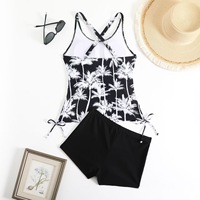 Nuevo Bikini Sexy con Estampado de Palmeras, Cuello Halter, Corte Alto, Arrugado, Conjunto de 2 Piezas, Traje de Baño para Mujer, Personalizado