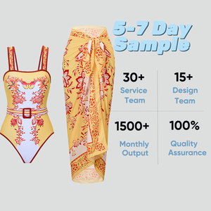 Women's Customized Swimsuit with <strong>Cover</strong> <strong>up</strong> Sarong <strong>Wrap</strong> Floral <strong>Beach</strong> <strong>Cover</strong> <strong>up</strong> Set Bescheiden Badpakken Voor Dames - Product Image 3
