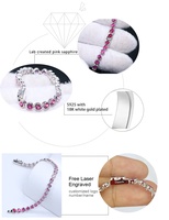 Hochwertiges Rundschliff 3mm Fassung Tennis-Armband 925 Sterling Silber Mehrfarbiges Rosa Labor-Gezüchtetes Saphir-Armband