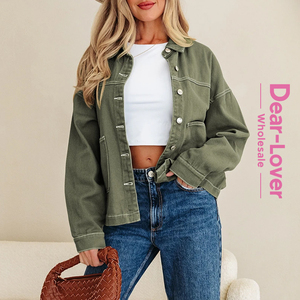 Mặt-người yêu bán buôn phương Tây Chic Boutique vá túi có cổ nút phía trước bạn trai denim <span class=keywords><strong>jean</strong></span> áo khoác cho phụ nữ - Product Image 1
