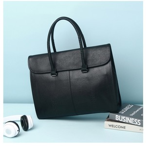 Men's Genuine Leather <b>Briefcase</b> 14 Inch Large Capacity Business Travel Handbag Black Cowhide Laptop Bag - Product Image 4
