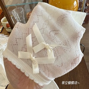 Lace Trim Heart Pattern Mid Calf Thin Breathable Mesh Bow Tie Lolita <b>Socks</b> For Women Spring Summer - Product Image 3