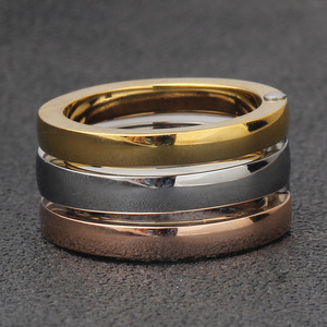Bague rotative détachable en acier inoxydable à trois anneaux et trois couleurs, 12 mm, pour femme, bijou cadeau, design géométrique - Product Image 3