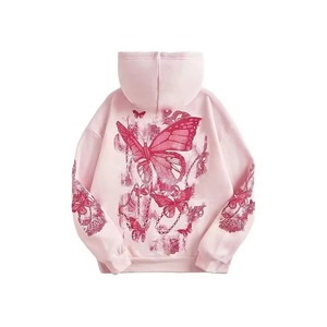 Sudadera con Capucha Rosa Bordada con Flores, Estilo Oversize, Manga Regular, Casual, Unisex, con Bolsillo, Estilo Otoñal - Product Image 4