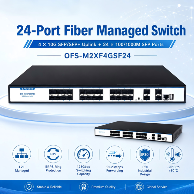 24 Port 10G Managed Switch with 4 SFP+ Uplink and 24 SFP Ports L2 Rackmount Aggregation Switch OEM