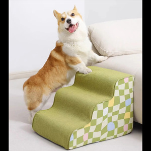 Escaleras para perros y gatos con diseño a cuadros, 17.91in x 13.58in, escalones de espuma antideslizantes para subir a la cama, protección de las articulaciones - Product Image 4
