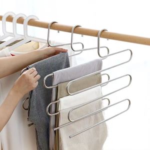 Porte-pantalons de rangement en forme de S en acier inoxydable, <span class=keywords><strong>cintre</strong></span> magique multicouche, pantalons antidérapants, suspendus, pinces à pantalons sans couture - Product Image 2