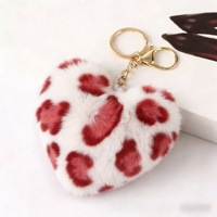 Porte-clés en peluche en forme de cœur imprimé léopard multicolore en fausse fourrure, cadeau promotionnel, porte-clés boule en forme de cœur