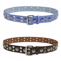 Ceinture noire cloutée avec boucle en alliage argenté, conchos décoratifs, boucle à ardillon classique – Ceinture robuste d'inspiration western