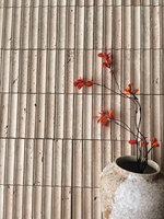 Mosaïque de carreaux en travertin beige naturel Perfectstone, à rainures concaves, en forme de bande, pierre 3D pour la décoration murale de villas et d'hôtels