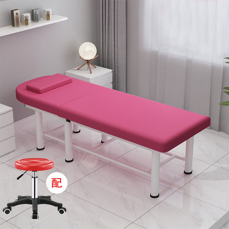 หัวกลม สีแดงกุหลาบ ขนาด 60*180 ซม. มาพร้อมกับเก้าอี้สตูล