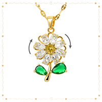 Breloques florales rotatives pour collier anti-stress, pendentifs en zircon cubique en forme de fleur rotative pour collier anti-stress Saint-Valentin
