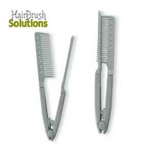 专业塑料ABS沙龙工具耐热可折叠v型发型梳易平铁直发梳