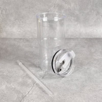 Haute qualité acrylique 24oz Double paroi voyage boule à neige tasse à café en plastique clair paillettes culbutage trou bouchon avec couvercle et paille