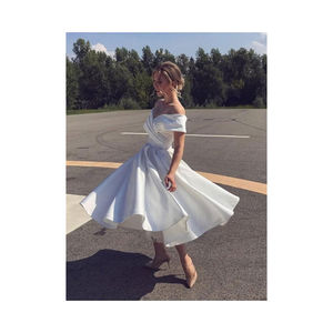 النساء الخامس الرقبة وصيفة الشرف فساتين جيوب قبالة الكتف الزفاف حزب اللباس - Product Image 4