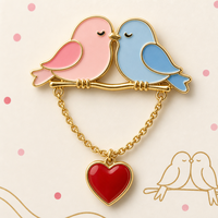 Valentinstag Liebesvögel Brosche Rotes Herz Anhänger Weiche Emaille-Pin Liebesschmuck Großhandel Anstecknadeln Kundenspezifische Metallabzeichen OEM-Fabrik