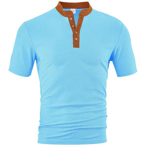 Camiseta Henley de Manga Corta para Hombre, Estilo Europeo Americano, Casual, Transpirable, Corte Holgado, 100% Poliéster, con Botones - Product Image 1